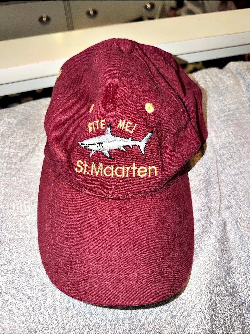 Rima Embroidered Shark Baseball Cap in Burgundy